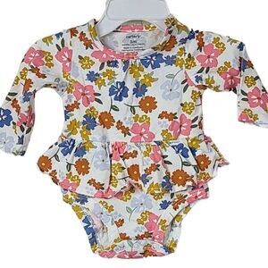 Carter's Baby Girl 3M Floral Print Cotton One Piece Ruffle Outfit Long sleeve